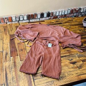 Fashion Nova Brown Ribbed Matching Set